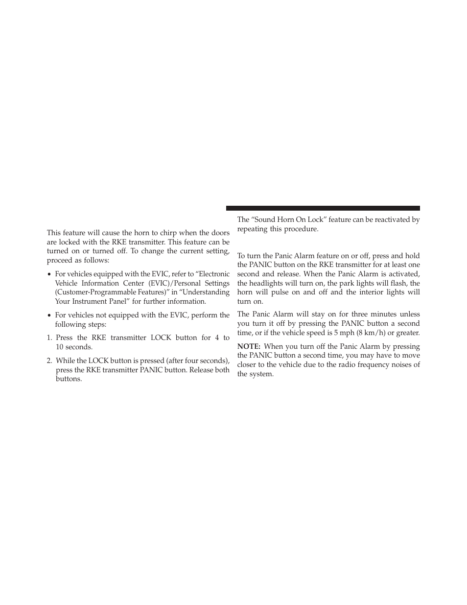 Sound horn on lock, Using the panic alarm | Jeep 2013 Wrangler User Manual | Page 26 / 655