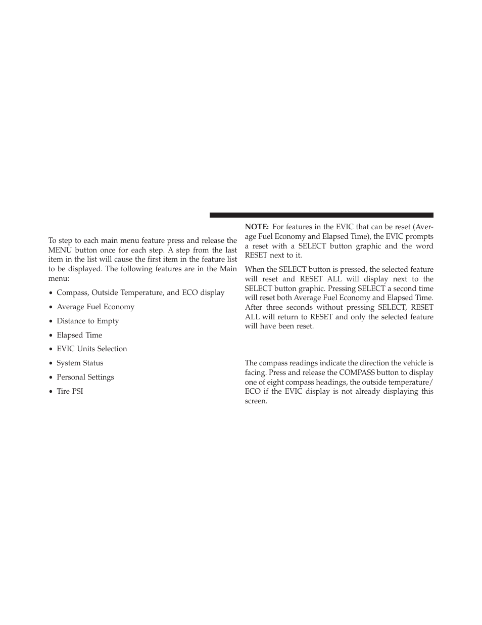 Evic main menu, Compass display / eco (fuel saver mode), If equipped | Jeep 2013 Wrangler User Manual | Page 328 / 655