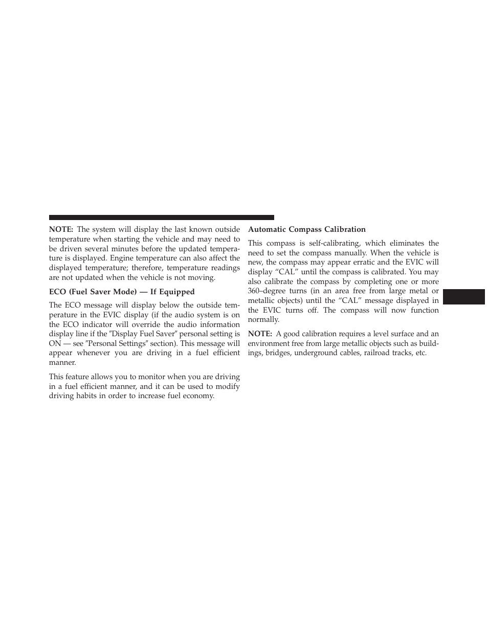 Eco (fuel saver mode) — if equipped, Automatic compass calibration | Jeep 2013 Wrangler User Manual | Page 329 / 655