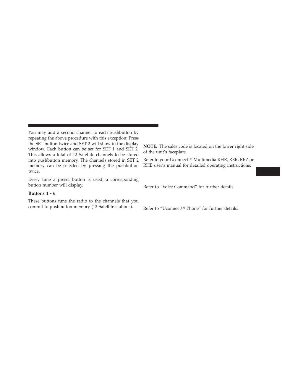 Buttons 1 - 6, Media center 730n/430/430n (rhr/rer, Rbz/rhb) cd/dvd/hdd/nav — if equipped | Operating instructions (voice command system), If equipped, Operating instructions (uconnect™ phone) | Jeep 2013 Wrangler User Manual | Page 357 / 655