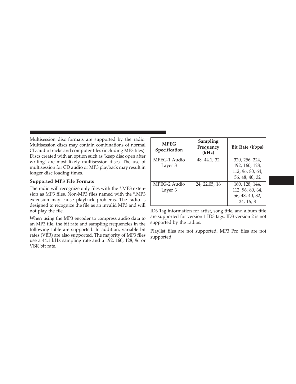 Supported mp3 file formats | Jeep 2013 Wrangler User Manual | Page 365 / 655