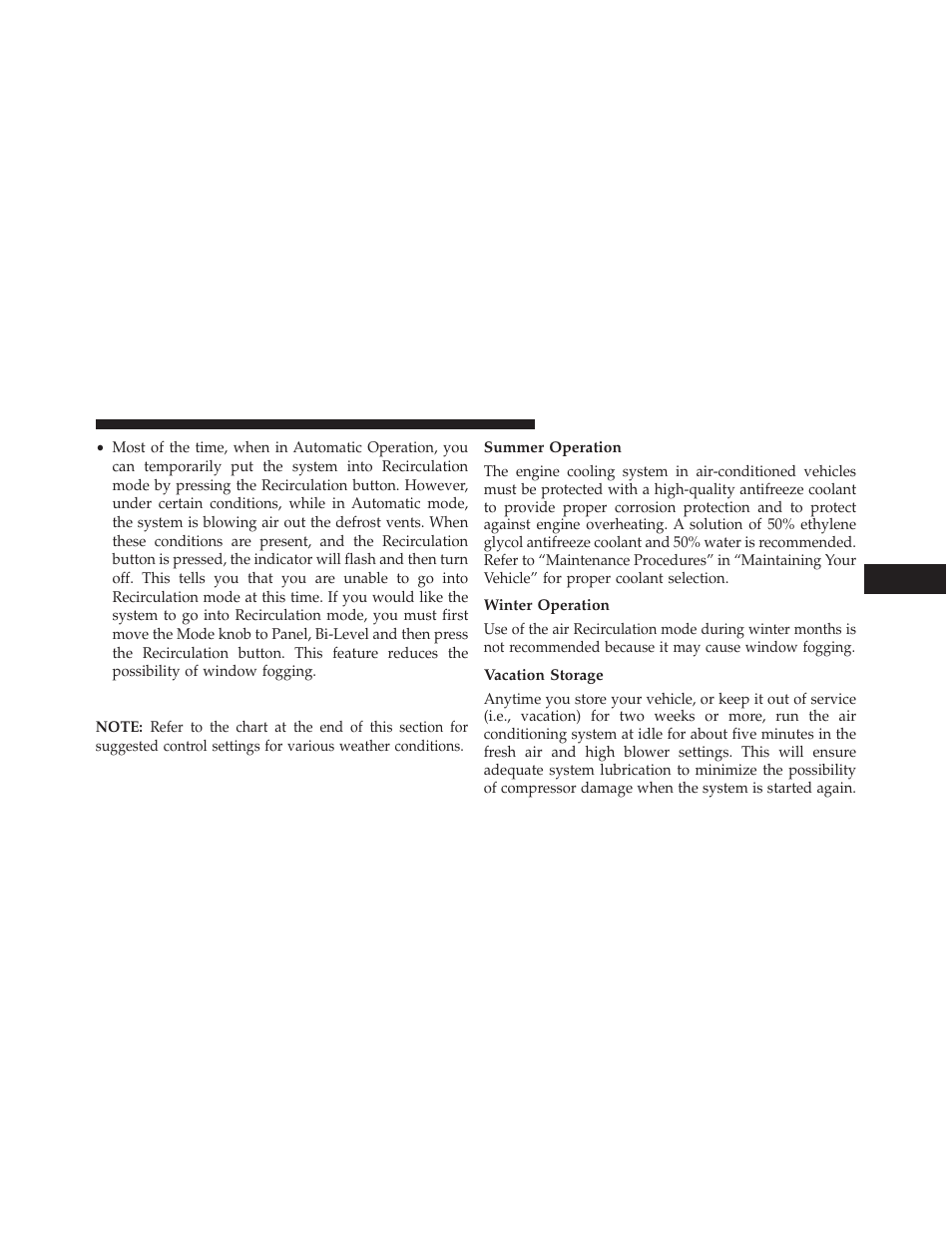 Operating tips, Summer operation, Winter operation | Vacation storage | Jeep 2013 Wrangler User Manual | Page 403 / 655