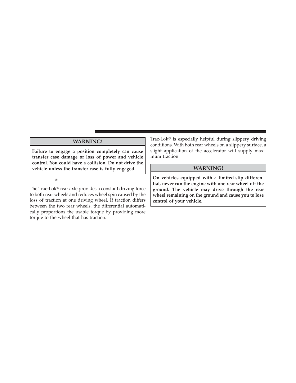 Trac-lok? rear axle — if equipped, Trac-lok௡ rear axle — if equipped | Jeep 2013 Wrangler User Manual | Page 434 / 655