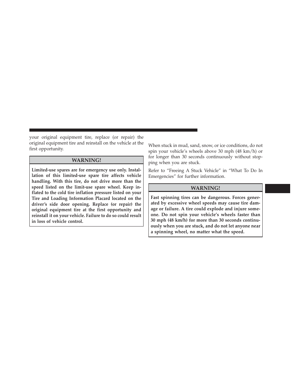 Tire spinning | Jeep 2013 Wrangler User Manual | Page 491 / 655