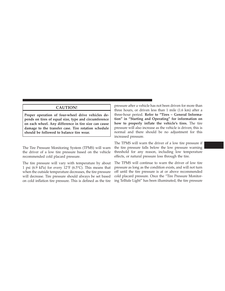 Tire pressure monitor system (tpms) | Jeep 2013 Wrangler User Manual | Page 497 / 655