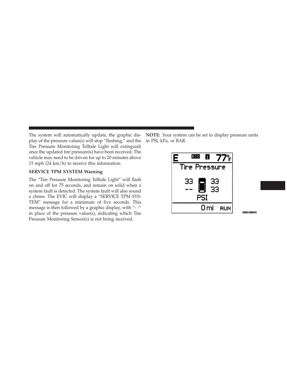 Service tpm system warning | Jeep 2013 Wrangler User Manual | Page 505 / 655