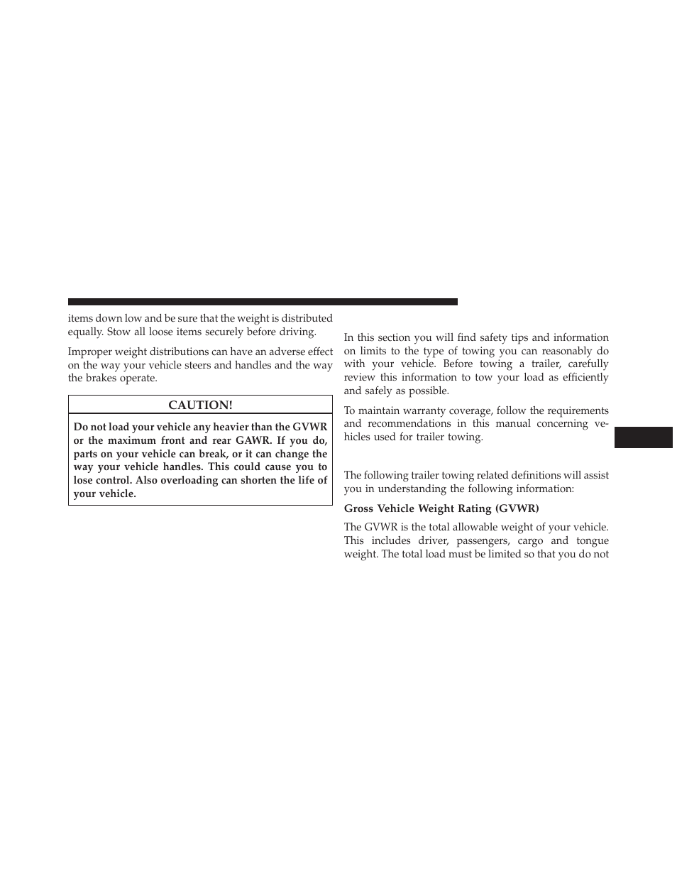 Trailer towing, Common towing definitions, Gross vehicle weight rating (gvwr) | Jeep 2013 Wrangler User Manual | Page 517 / 655