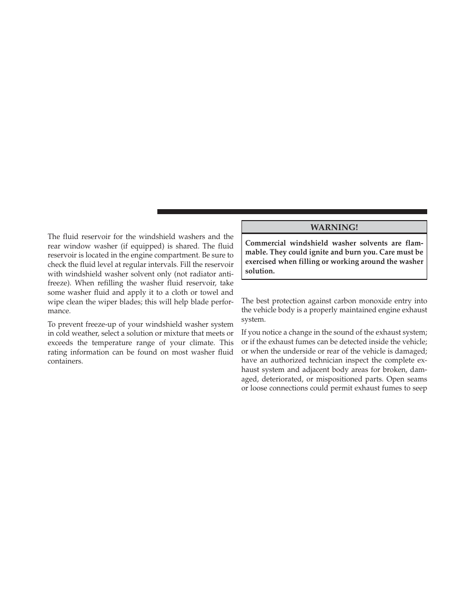 Adding washer fluid, Exhaust system | Jeep 2013 Wrangler User Manual | Page 576 / 655