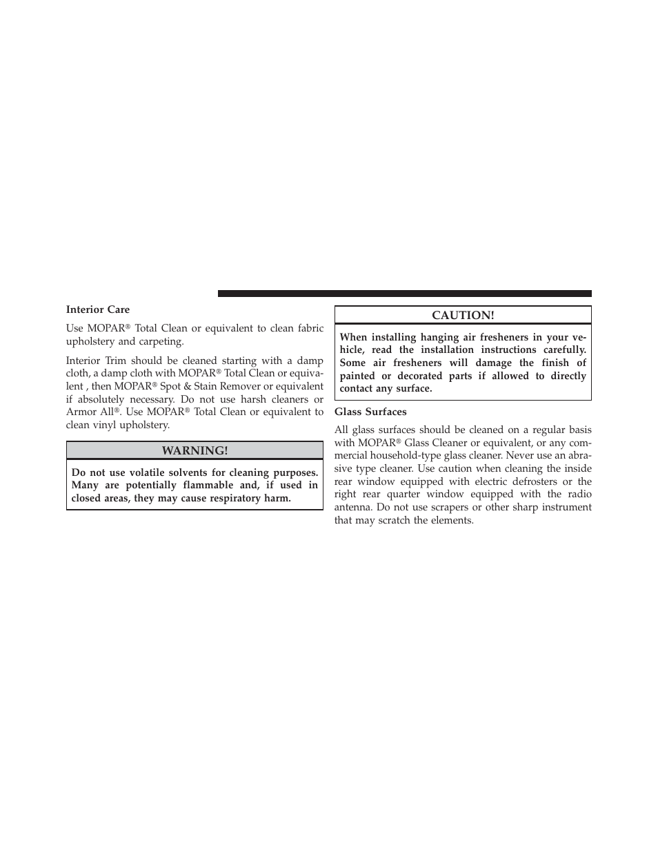 Interior care, Glass surfaces | Jeep 2013 Wrangler User Manual | Page 596 / 655