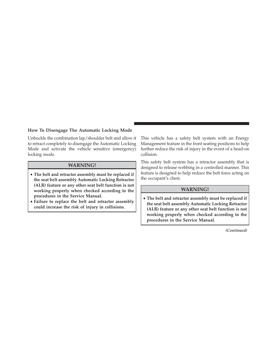 How to disengage the automatic locking mode, Energy management feature | Jeep 2013 Wrangler User Manual | Page 60 / 655
