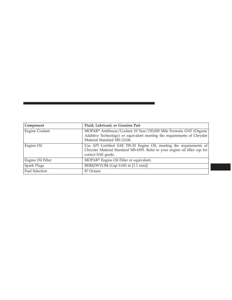 Fluids, lubricants and genuine parts, Engine, Fluids, lubricants and genuine | Parts | Jeep 2013 Wrangler User Manual | Page 613 / 655