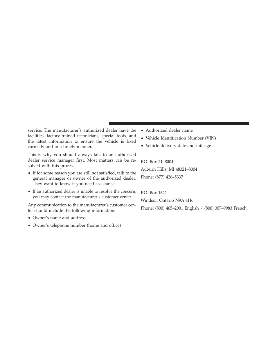 Chrysler group llc customer center, Chrysler canada inc. customer center | Jeep 2013 Wrangler User Manual | Page 628 / 655