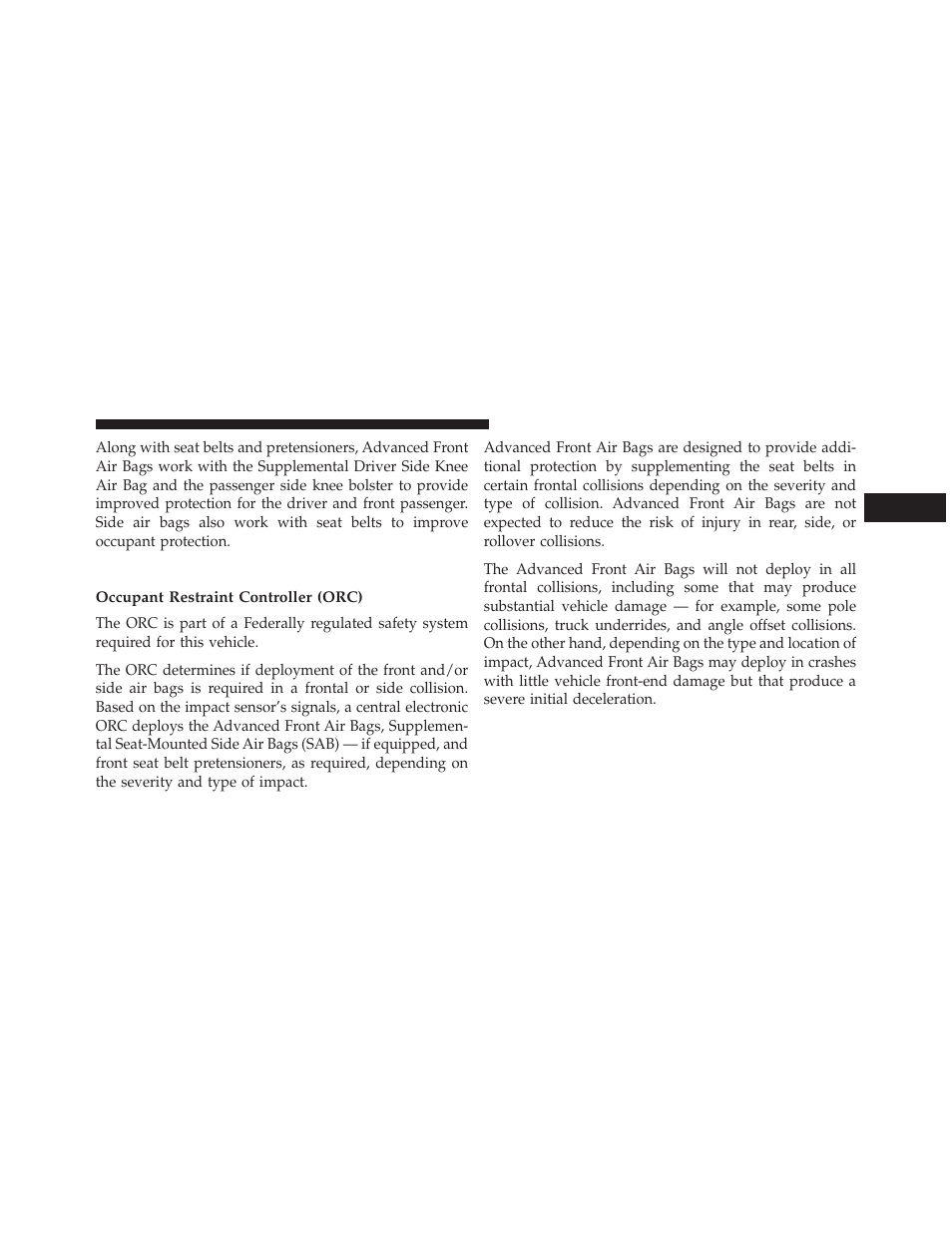 Air bag deployment sensors and controls, Occupant restraint controller (orc) | Jeep 2013 Wrangler User Manual | Page 69 / 655