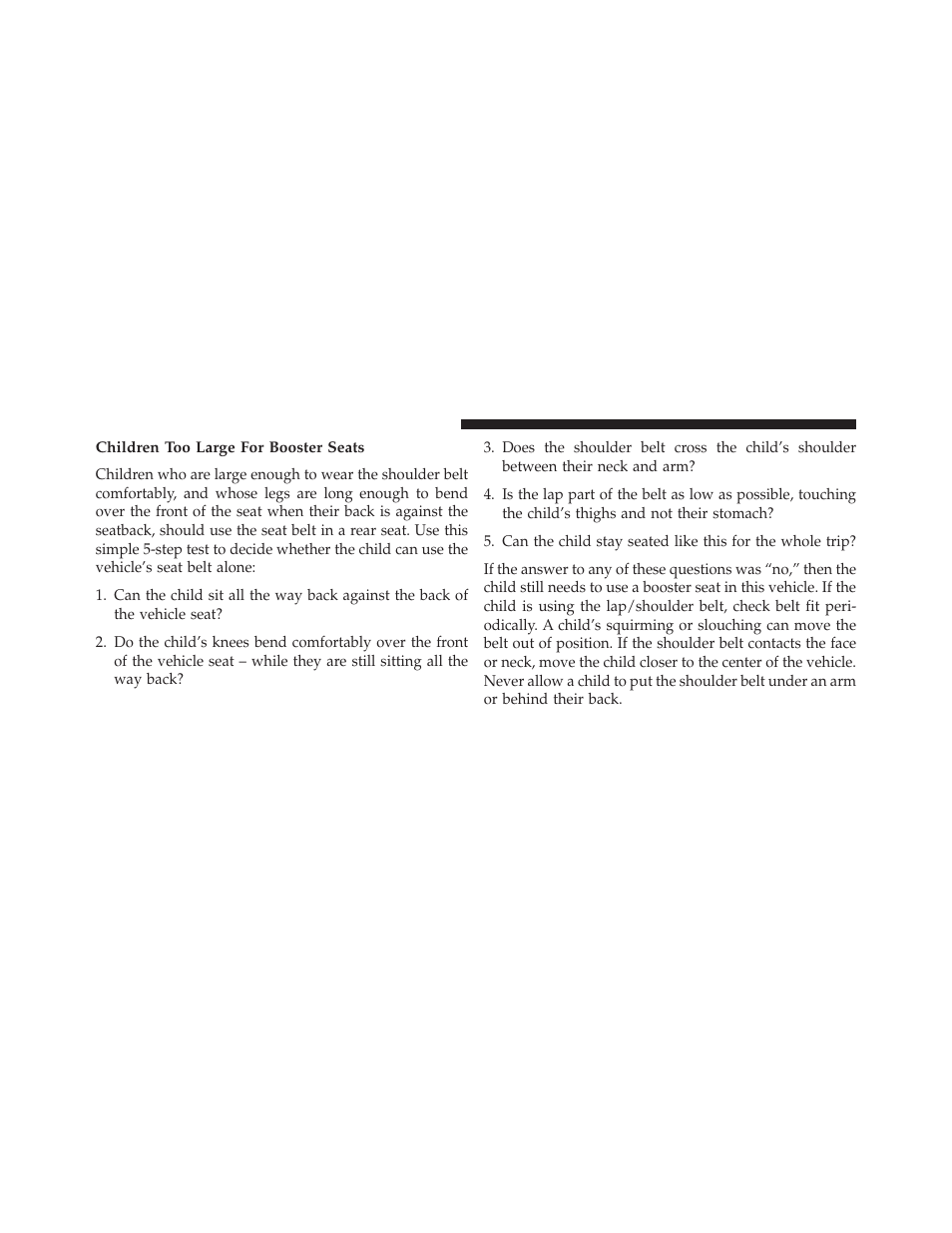 Children too large for booster seats | Jeep 2013 Wrangler User Manual | Page 82 / 655
