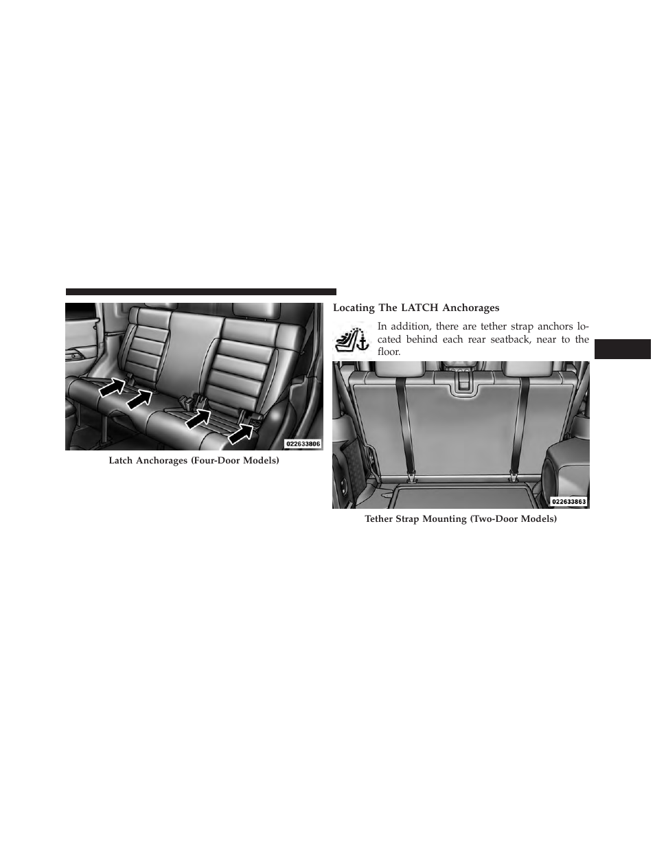 Locating the latch anchorages | Jeep 2013 Wrangler User Manual | Page 89 / 655