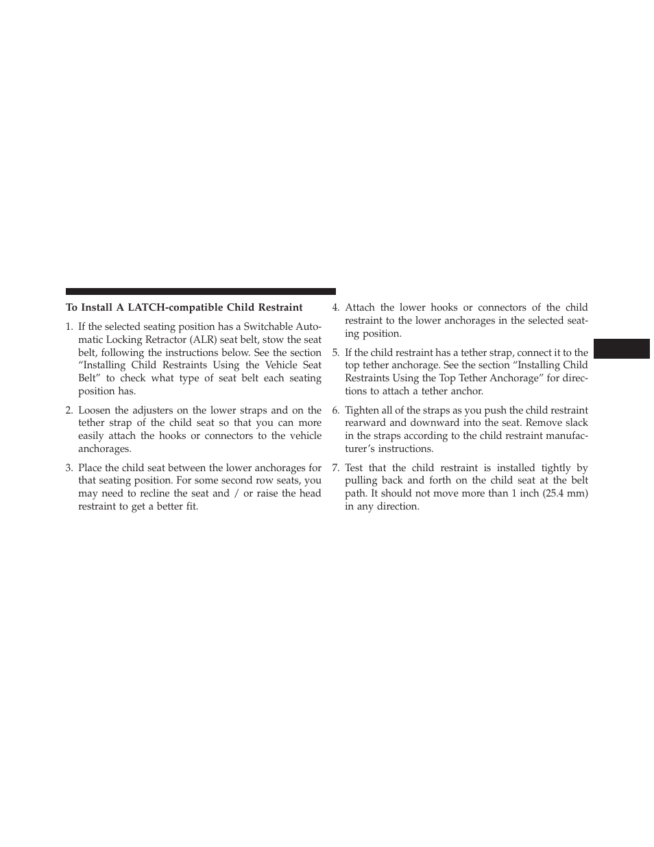 To install a latch-compatible child restraint | Jeep 2013 Wrangler User Manual | Page 91 / 655