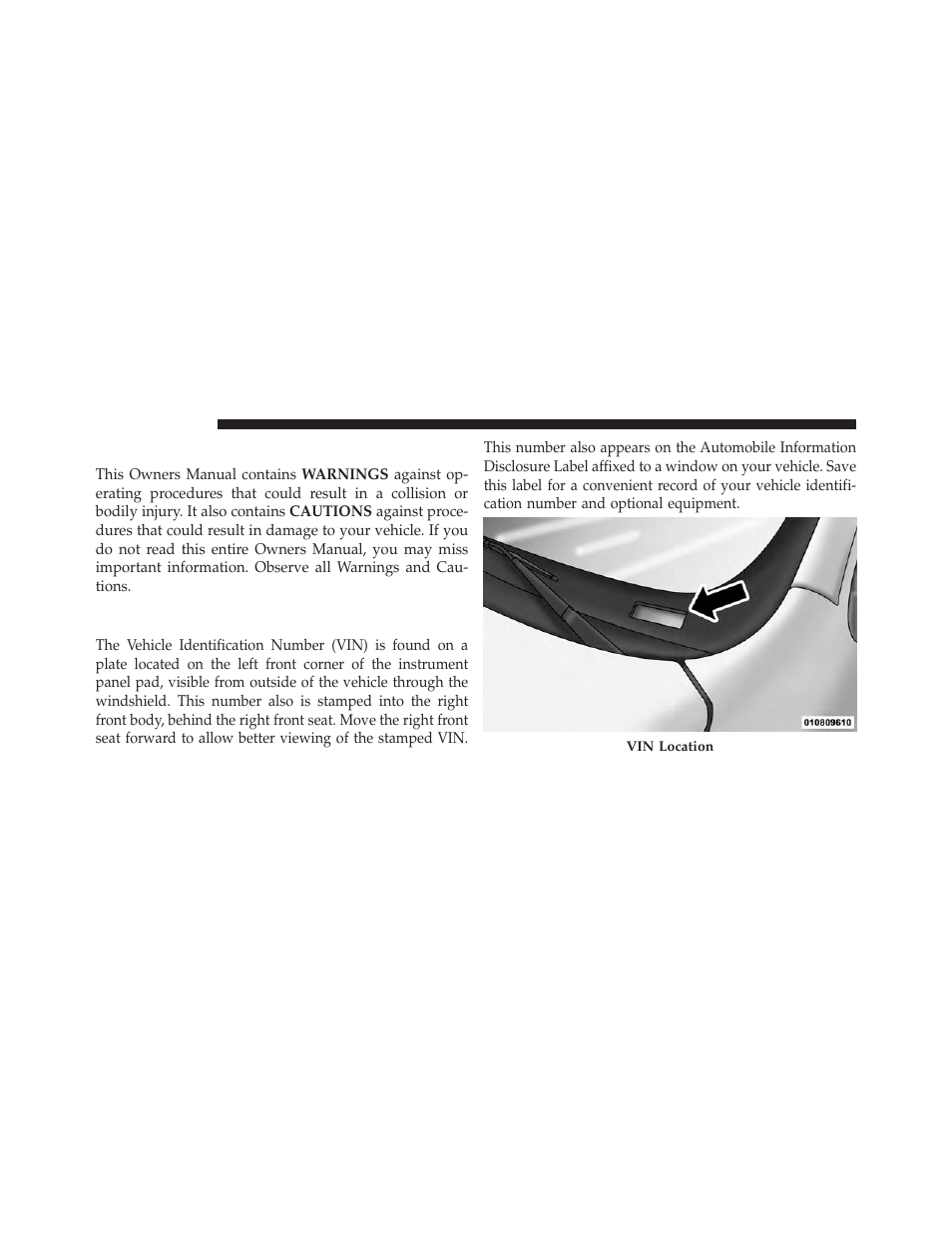 Warnings and cautions, Vehicle identification number | Jeep 2013 Grand Cherokee User Manual | Page 10 / 704