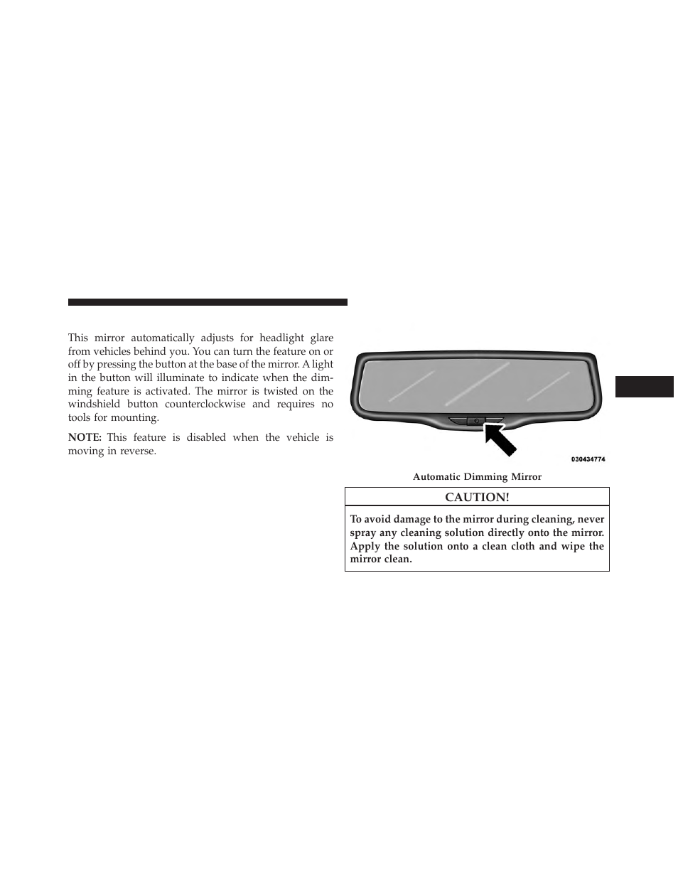 Automatic dimming mirror — if equipped | Jeep 2013 Grand Cherokee User Manual | Page 125 / 704