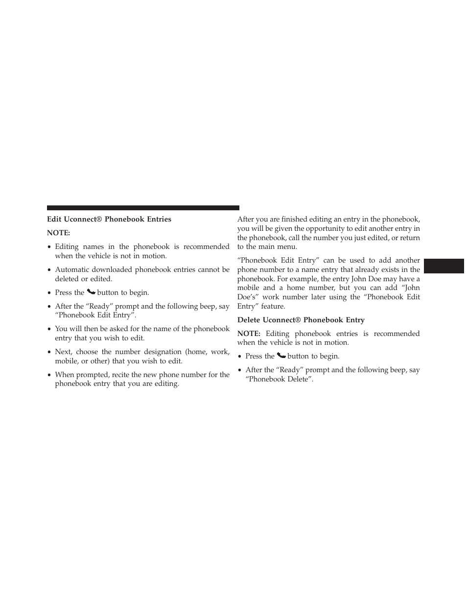 Edit uconnect® phonebook entries, Delete uconnect® phonebook entry | Jeep 2013 Grand Cherokee User Manual | Page 145 / 704