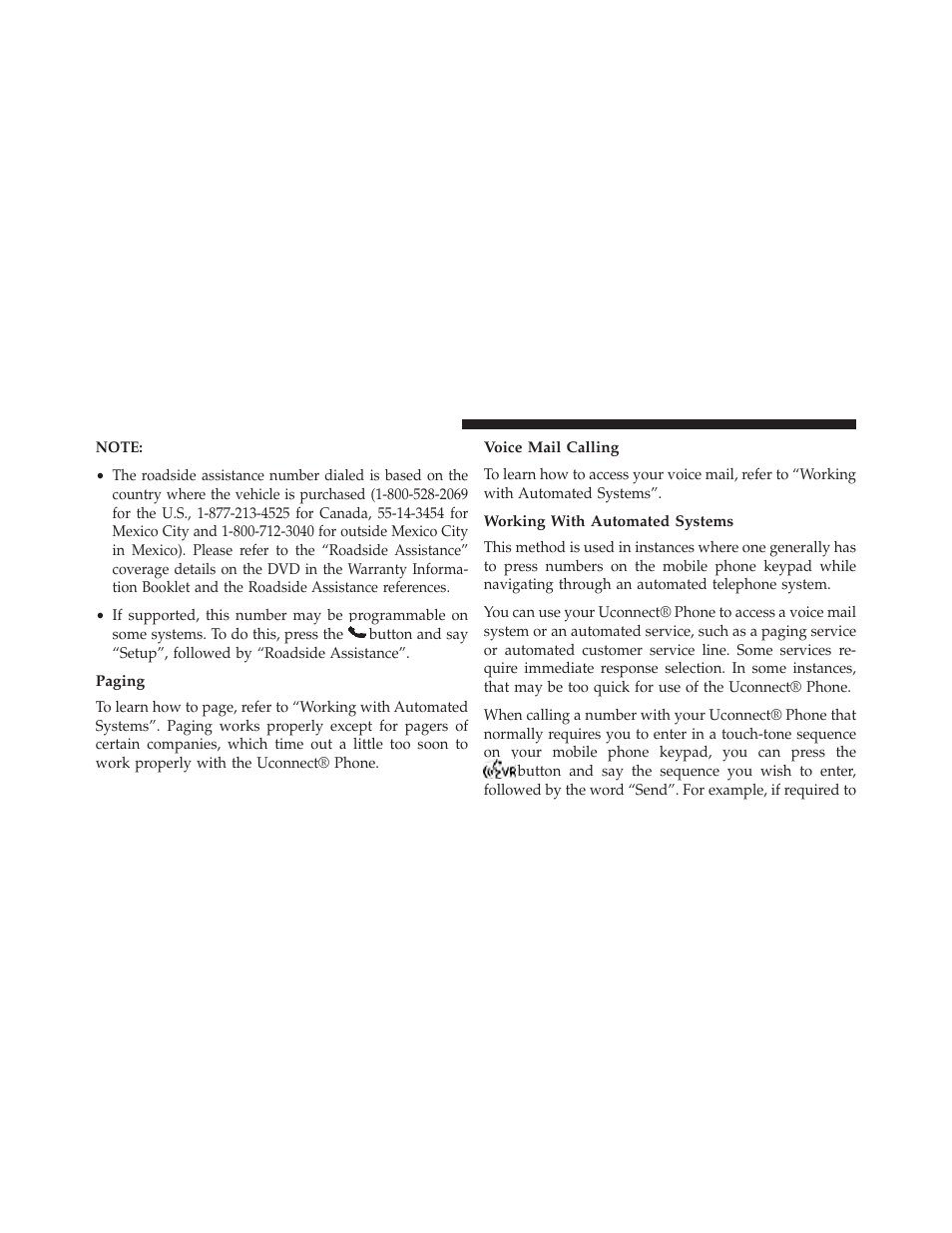 Paging, Voice mail calling, Working with automated systems | Jeep 2013 Grand Cherokee User Manual | Page 152 / 704