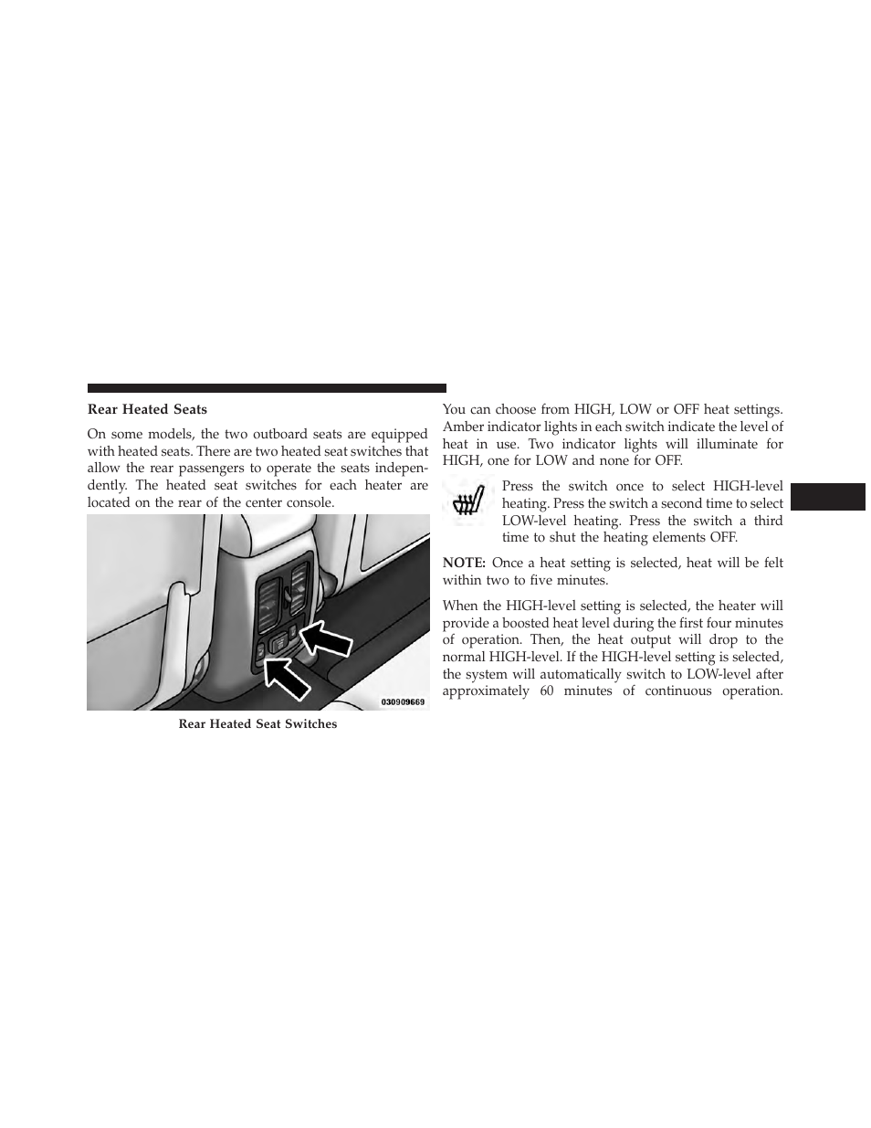 Rear heated seats | Jeep 2013 Grand Cherokee User Manual | Page 183 / 704