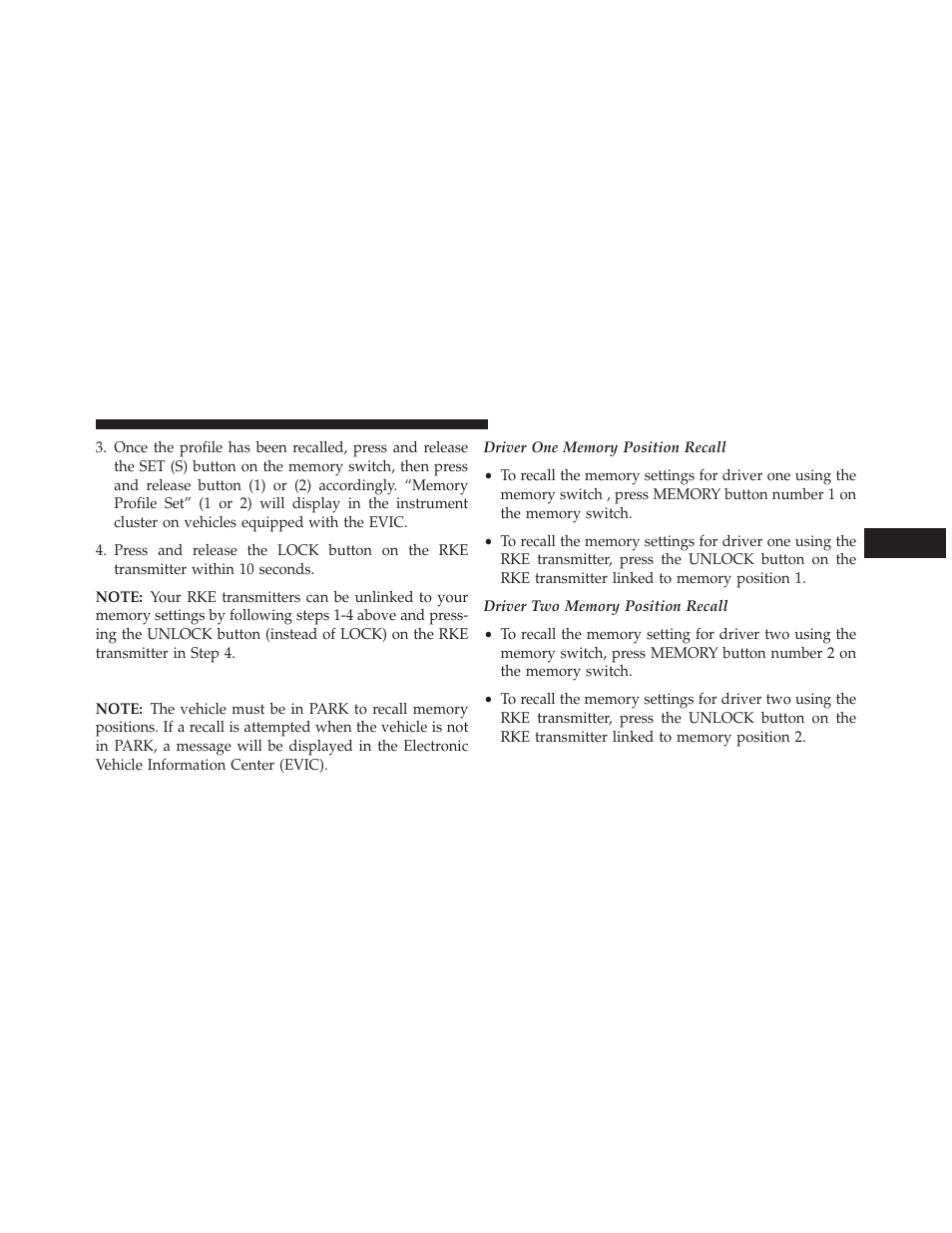Memory position recall | Jeep 2013 Grand Cherokee User Manual | Page 195 / 704