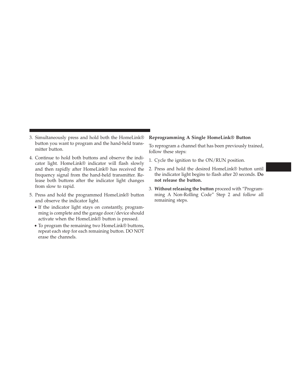 Reprogramming a single homelink® button | Jeep 2013 Grand Cherokee User Manual | Page 267 / 704