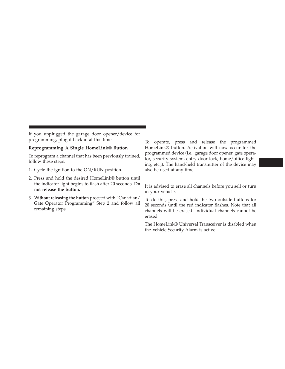 Reprogramming a single homelink® button, Using homelink, Security | Jeep 2013 Grand Cherokee User Manual | Page 269 / 704