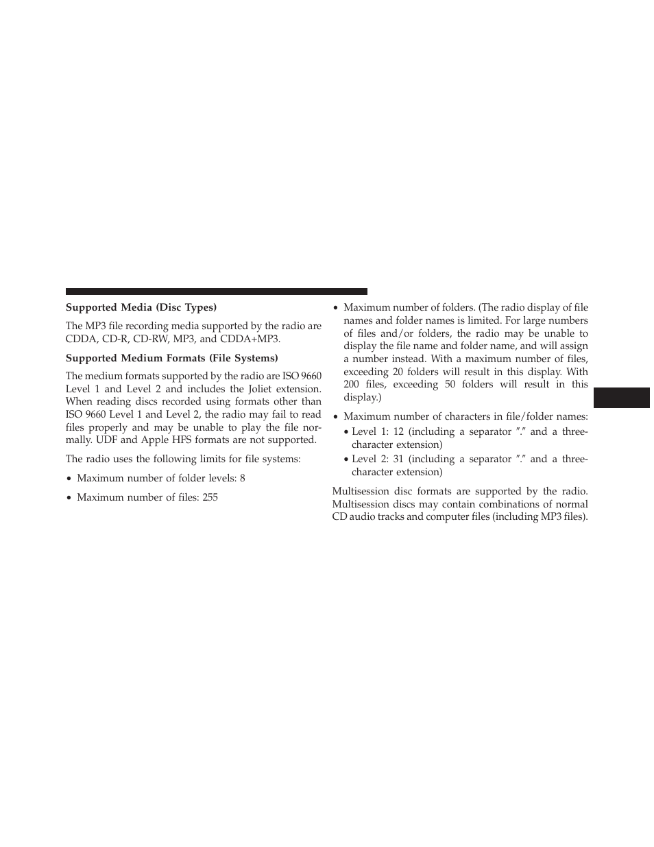 Supported media (disc types), Supported medium formats (file systems) | Jeep 2013 Grand Cherokee User Manual | Page 367 / 704