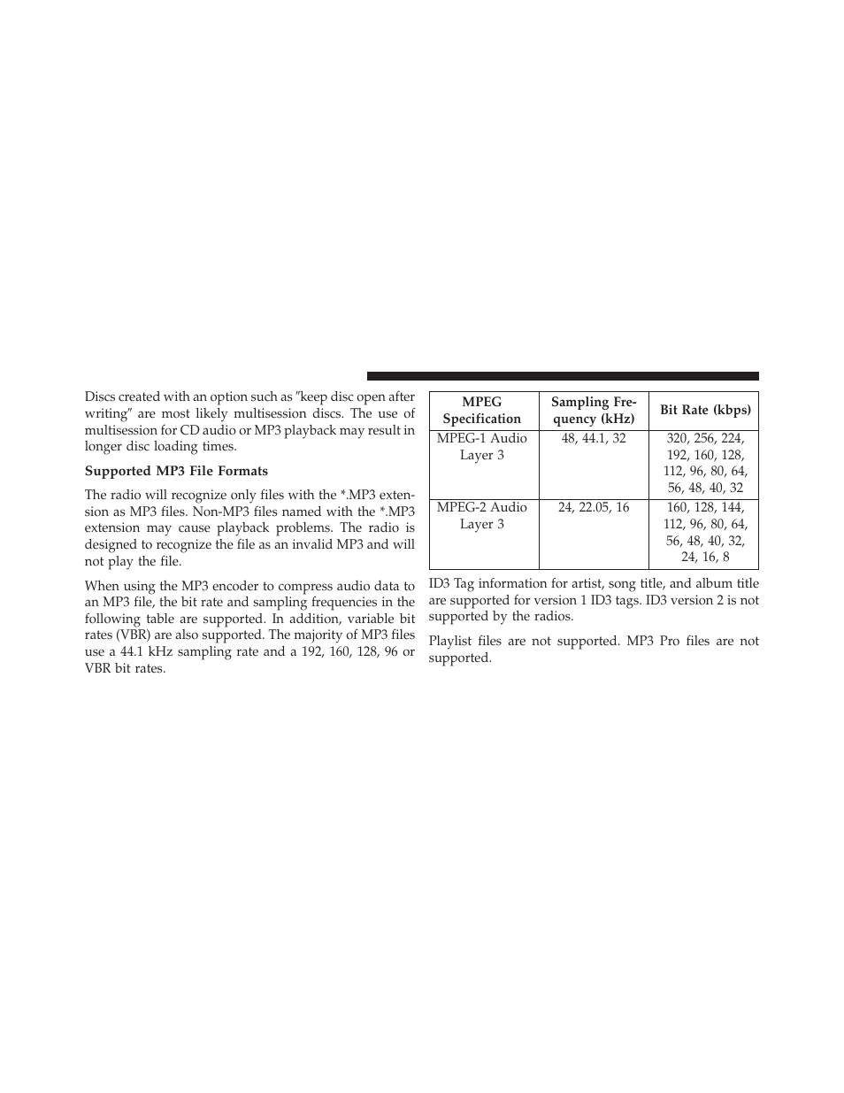Supported mp3 file formats | Jeep 2013 Grand Cherokee User Manual | Page 368 / 704