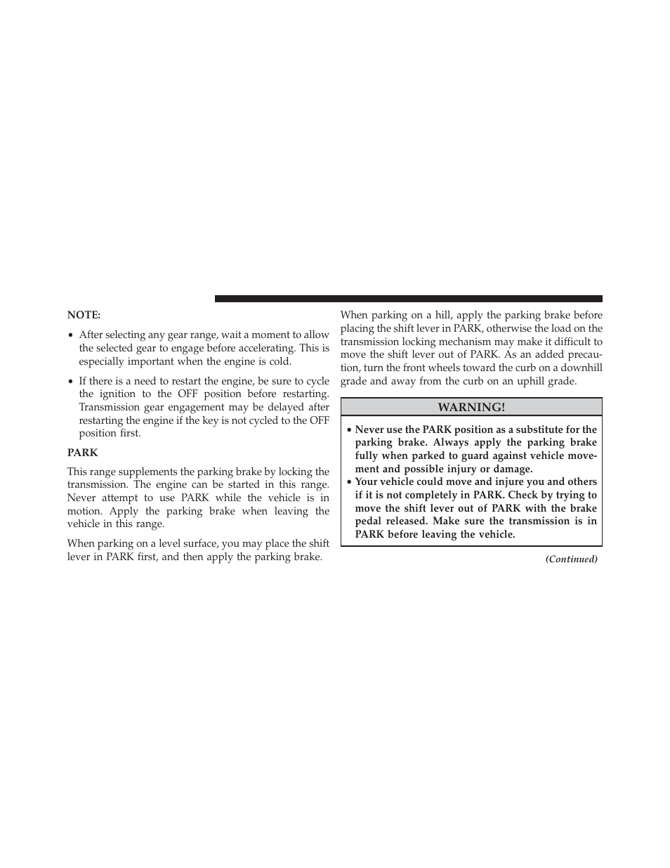 Park | Jeep 2013 Grand Cherokee User Manual | Page 452 / 704