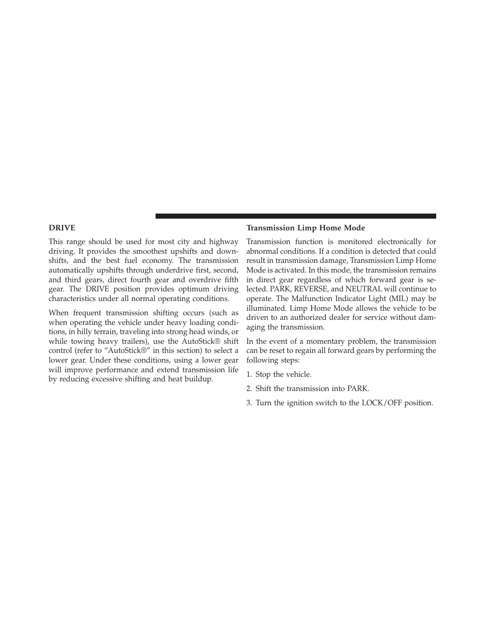 Drive, Transmission limp home mode | Jeep 2013 Grand Cherokee User Manual | Page 456 / 704