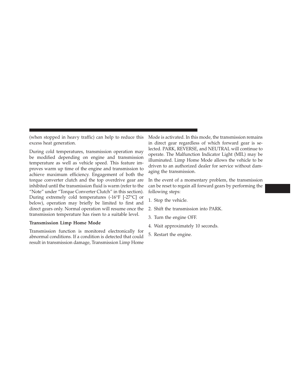 Transmission limp home mode | Jeep 2013 Grand Cherokee User Manual | Page 465 / 704