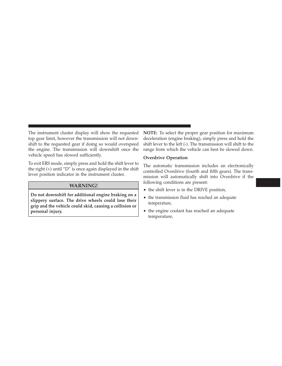 Overdrive operation | Jeep 2013 Grand Cherokee User Manual | Page 467 / 704