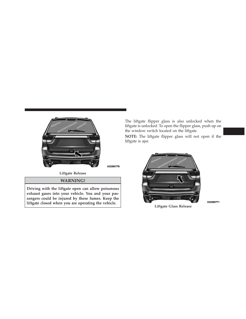 Liftgate flipper glass | Jeep 2013 Grand Cherokee User Manual | Page 49 / 704