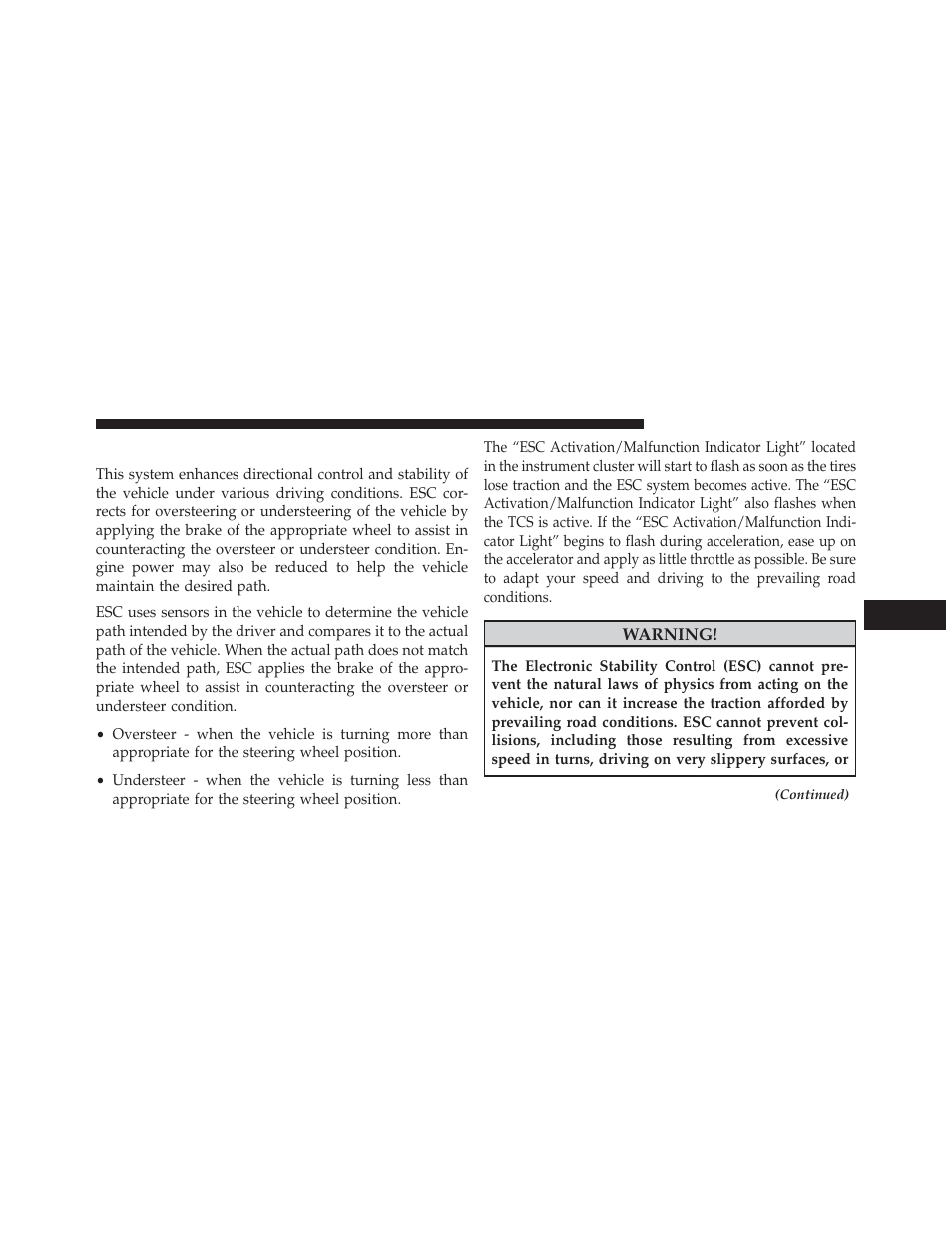 Electronic stability control (esc) | Jeep 2013 Grand Cherokee User Manual | Page 499 / 704