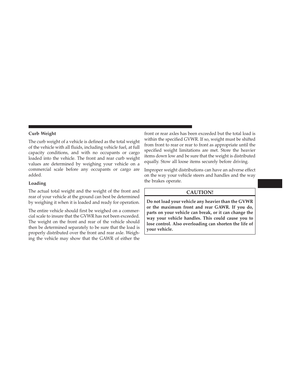 Curb weight, Loading | Jeep 2013 Grand Cherokee User Manual | Page 557 / 704