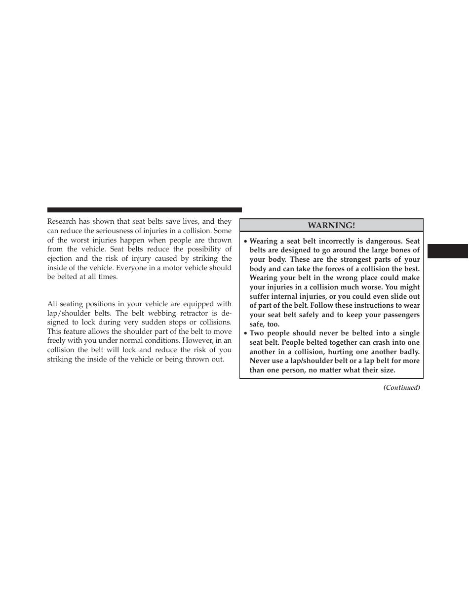 Lap/shoulder belts | Jeep 2013 Grand Cherokee User Manual | Page 57 / 704