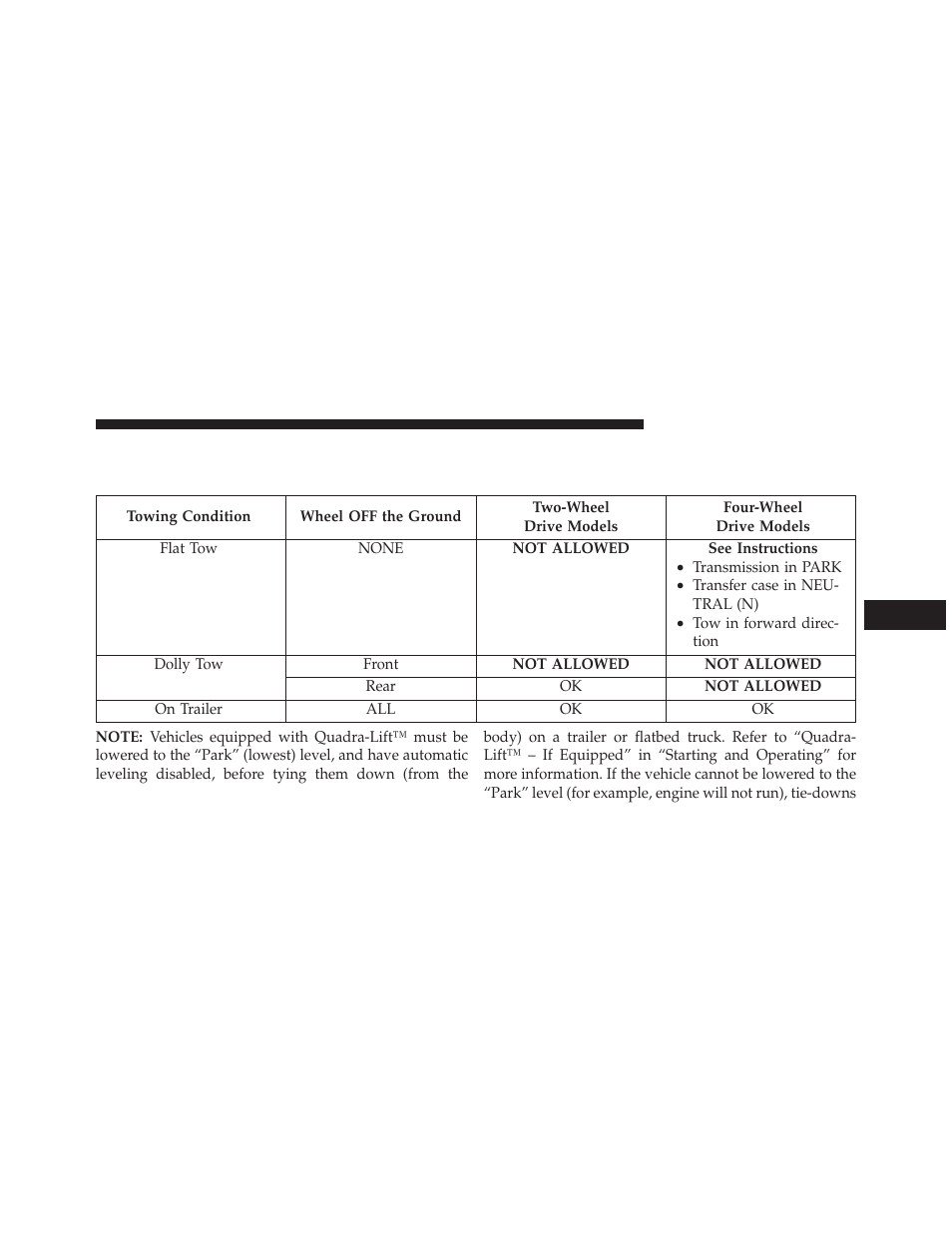 Recreational towing (behind motorhome, etc.), Towing this vehicle behind another vehicle, Recreational towing (behind | Motorhome, etc.) | Jeep 2013 Grand Cherokee User Manual | Page 573 / 704