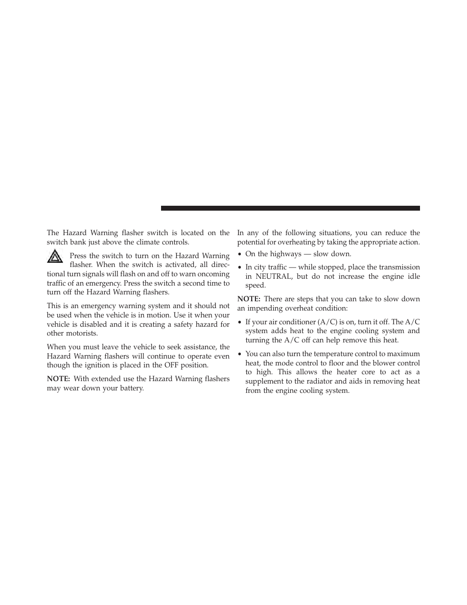 Hazard warning flashers, If your engine overheats | Jeep 2013 Grand Cherokee User Manual | Page 584 / 704