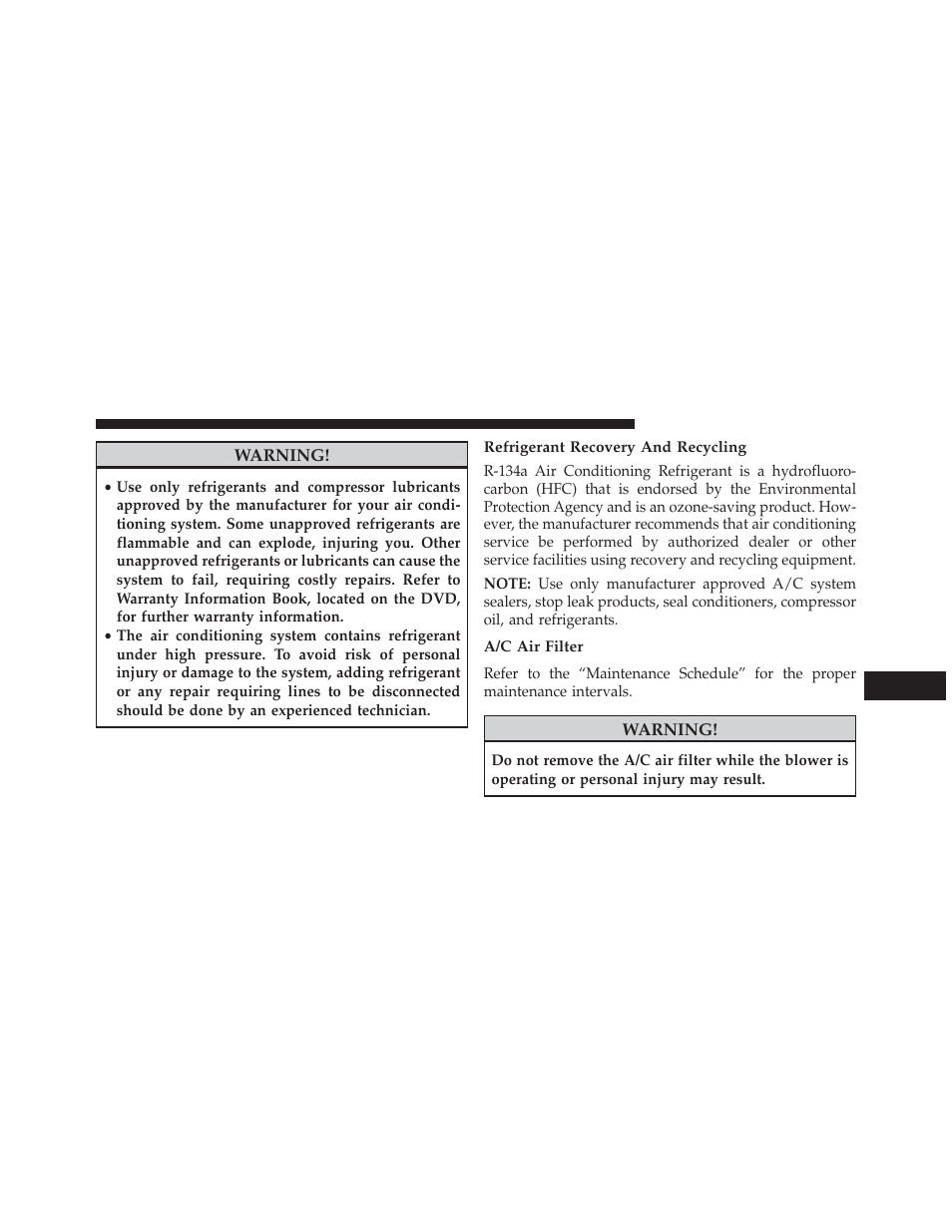 Refrigerant recovery and recycling, A/c air filter | Jeep 2013 Grand Cherokee User Manual | Page 621 / 704