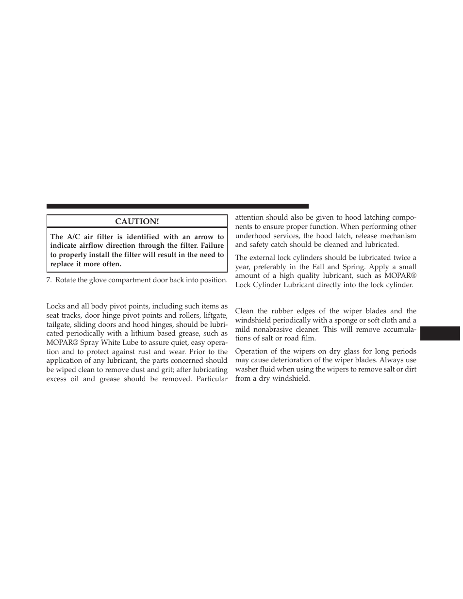 Body lubrication, Windshield wiper blades | Jeep 2013 Grand Cherokee User Manual | Page 623 / 704