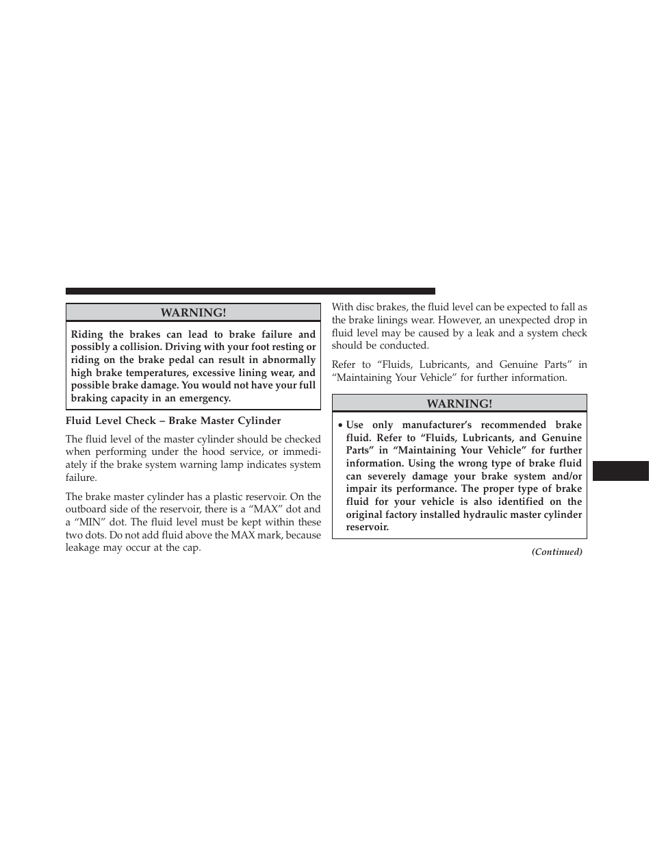 Fluid level check – brake master cylinder | Jeep 2013 Grand Cherokee User Manual | Page 635 / 704