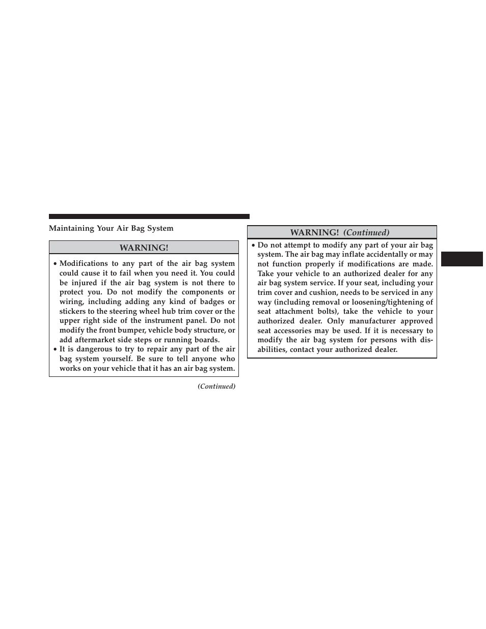 Maintaining your air bag system | Jeep 2013 Grand Cherokee User Manual | Page 83 / 704