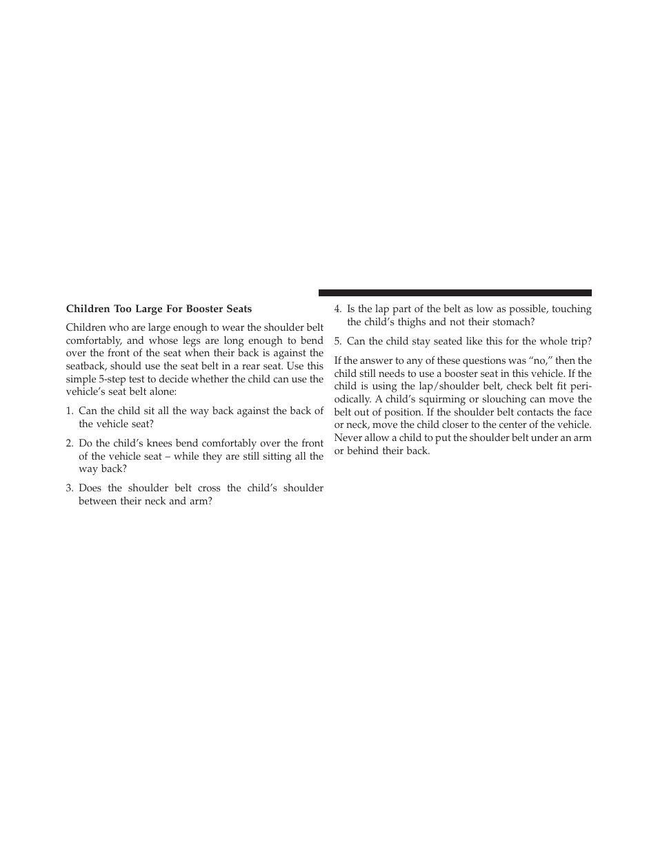 Children too large for booster seats | Jeep 2013 Grand Cherokee User Manual | Page 90 / 704