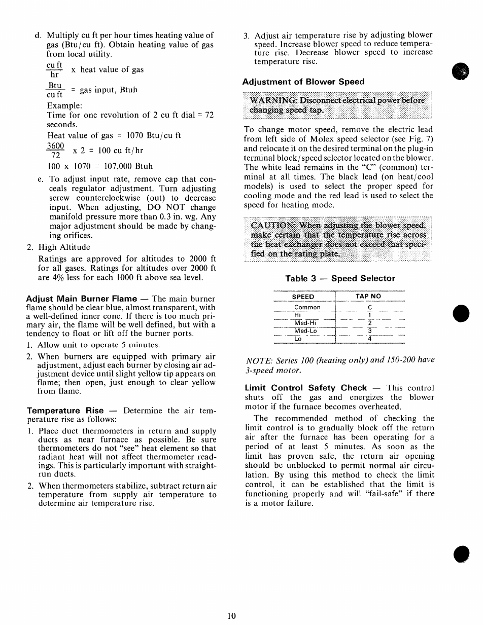 Adjustment of blower speed | Carrier 58GS User Manual | Page 10 / 15