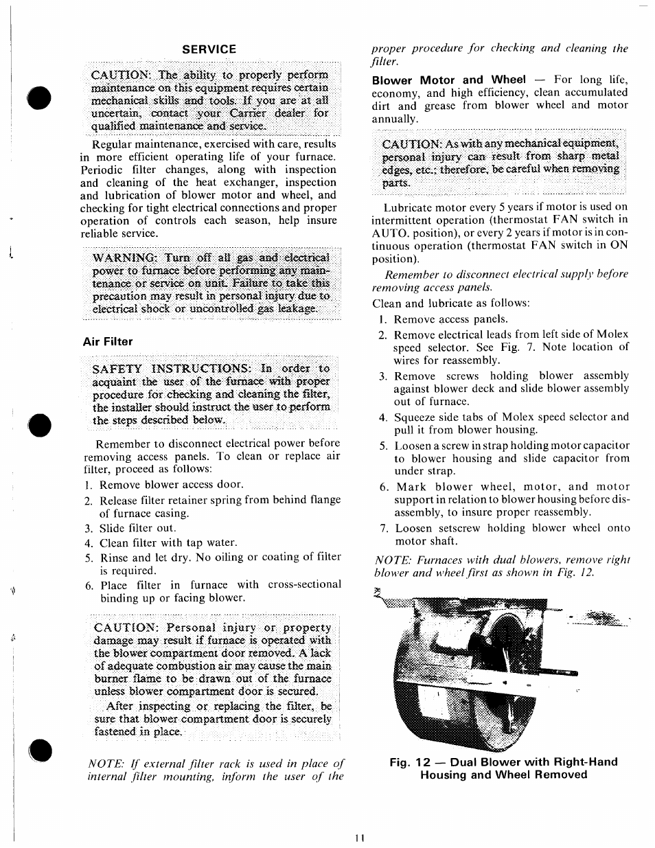 Service, Air filter | Carrier 58GS User Manual | Page 11 / 15