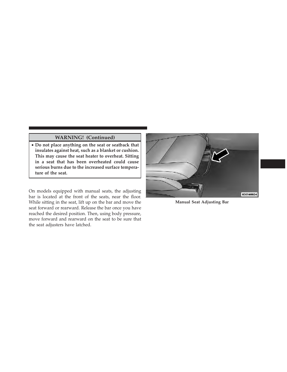 Manual front seat adjustment | Jeep 2013 Compass User Manual | Page 153 / 517