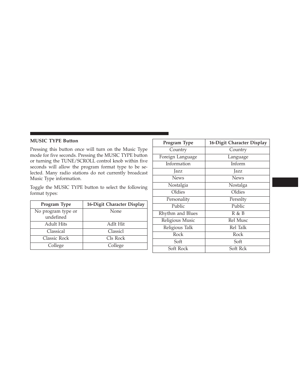 Music type button | Jeep 2013 Compass User Manual | Page 245 / 517