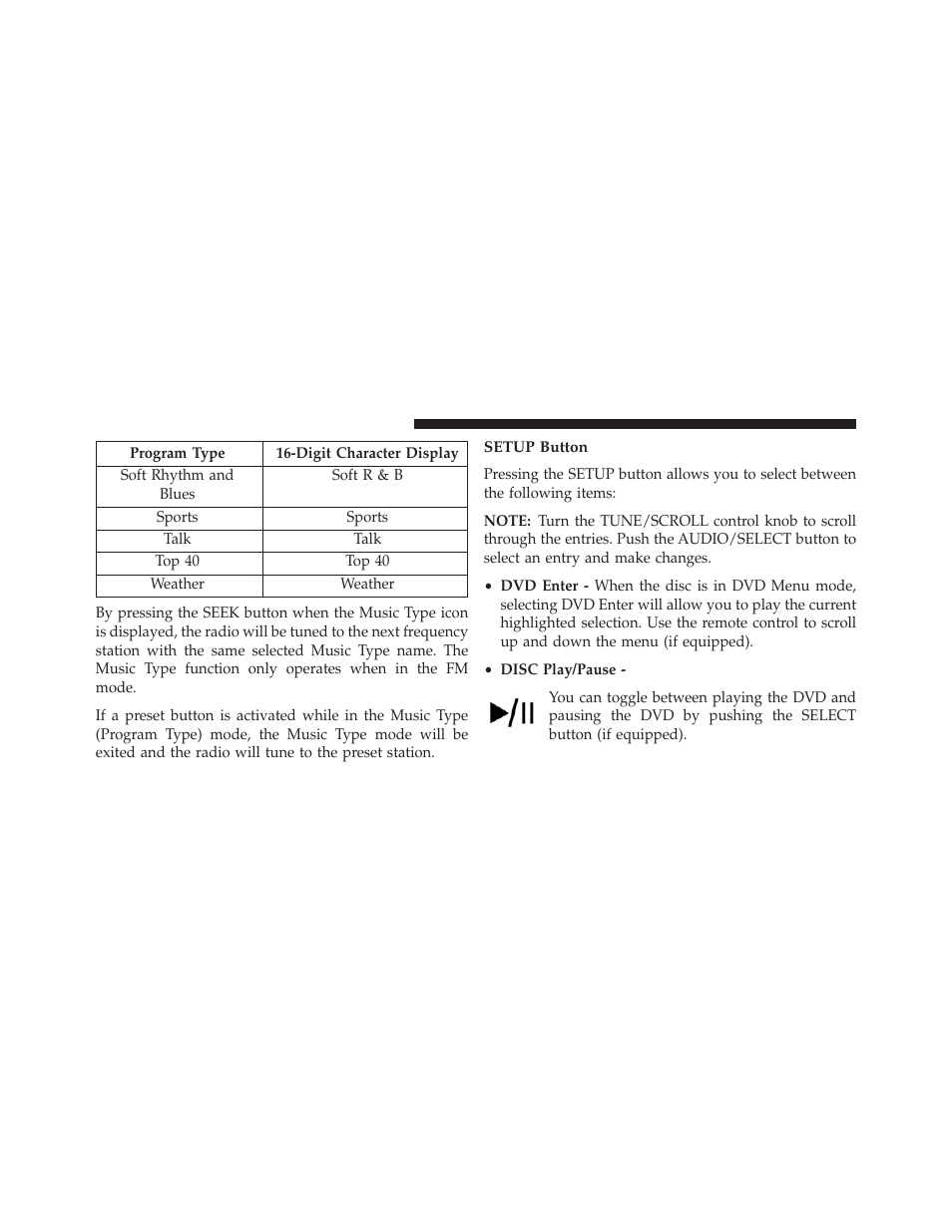 Setup button | Jeep 2013 Compass User Manual | Page 246 / 517